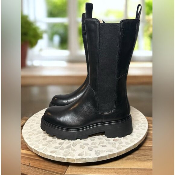 Vagabond Shoemakers Cosmo 2.0 Tall Black Leather Lugged Pull-On Boots EU 37 US 7 - Picture 5 of 12